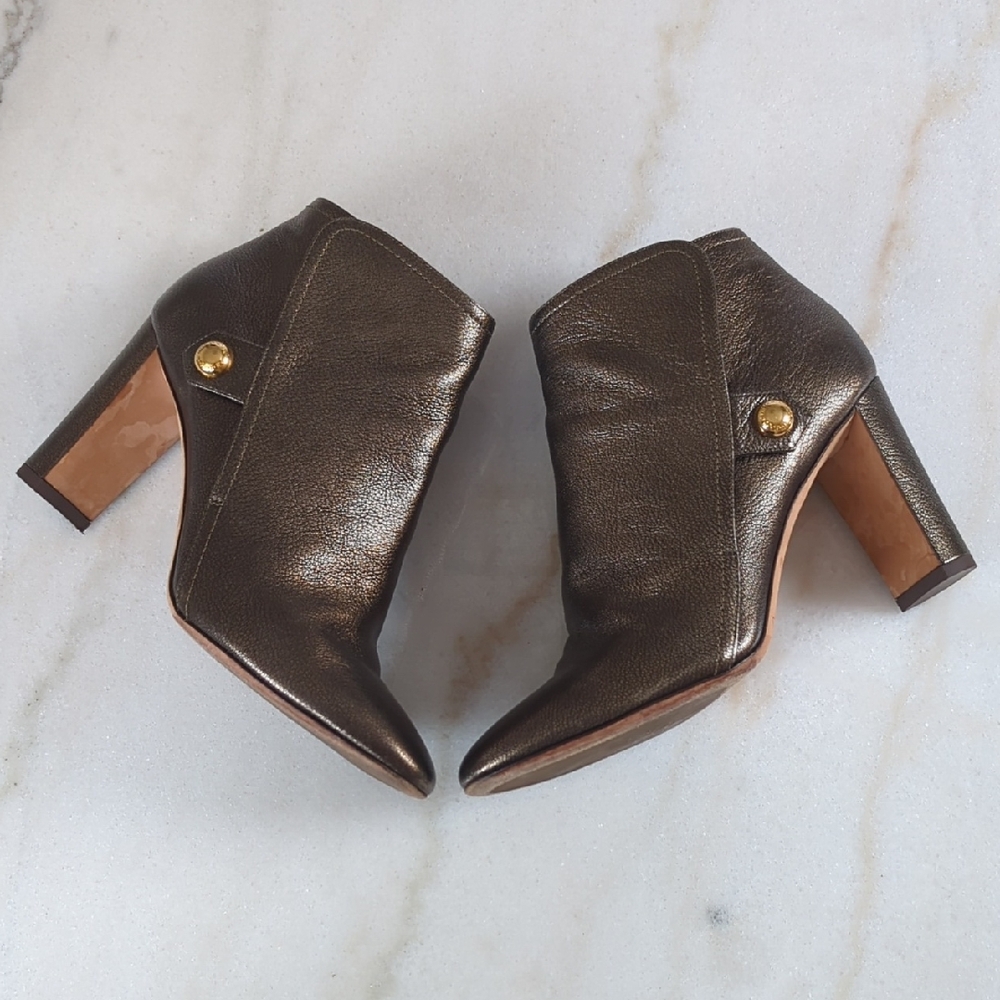 Jimmy Choo Metallic Bronze Pointed Toe Block Heel Ankle Boots Size 8